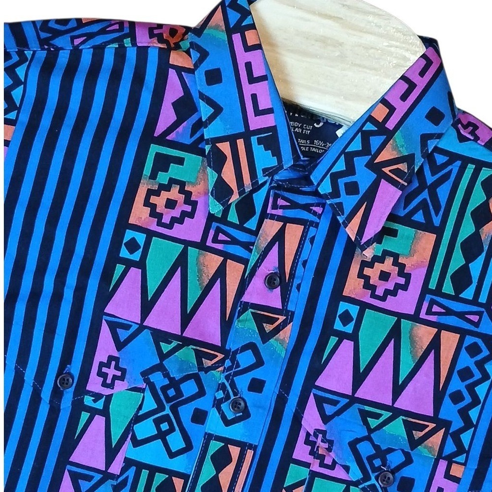 VTG Wrangler Western Shirt Aztec Print Colorful Button Up Long Sleeve Mens 16.5